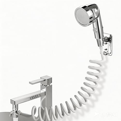 Handbrause für Waschbecken Waschbeckenbrause mit Schlauch Handbrause Duschkopf Set Mit Halterung Waschbeckenbrause zum Haarewaschen Wasserhahn Bad für Behinderungen Altere Menschen (Silber)
