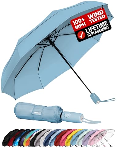 Image of Repel Windproof Travel Umbrella - Compact & Withstands Winds up to 100MPH, Strongest Premium Auto Folding Umbrella for Rain and Sun - Durable, Light & Portable for Women & Men, Fits Backpacks & Cars