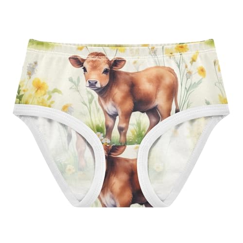 Cute Cow Yellow White Wildflowers Girls Underwear Toddler 2t Cotton Cute Panties Girl Aesthetic Briefs Undies Kids