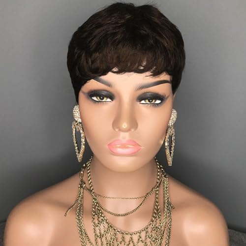 Perruque brésilienne cheveux humains courte Pixie lisse couleur 4 - 4