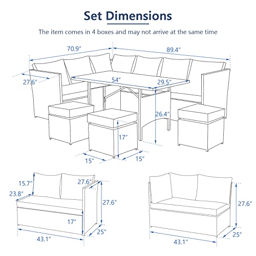 Aecojoy 7 Pieces Patio Furniture Set With Table, Outdoor Patio Furniture, Outdoor Dining Sectional Sofa With Table&Chair, Black Rattan And Blue Cushion #TOP5
