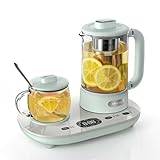 2-in-1 Health Pot, 600ml & 300ml Electric Kettle w/55℃ Cup Warmer & Infuser, 40-90℃ Temperature Control, 8 Preset Menus, 9.5H Pre-set, Glass Kettle for Coffee Tea (Chinese Panel w/English Manual)