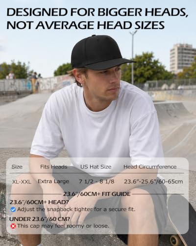 Image of Zylioo XXL Baseball Cap for Big Heads, 5 Panel Snapback Hat | Roomier 62 cm Fit-Deeper front profile gives fuller head shapes a secure feel without riding high or squeezing.