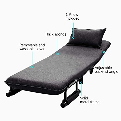 INMOZATA 2-in-1 Single Folding Futon Chair Sofa Bed Chair Guest Sleeper Chair Bed with Pillow Wheels for Home Bedroom Living Room (Grey) - Image 5