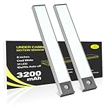 Under Cabinet Lighting, 3200mAh Wireless Motion Sensor Light Indoor, 180lm Rechargeable Battery Operated LED Closet Lights, Magnetic Under Counter Lights for Kitchen Stair (8 Inch, Cool White, 2 Pack)