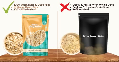 NutriOrganics Rolled Oats 1 Kg - Diet Food | 100% Wholegrain Jumbo Oats | Oats For Weight Management | High Fibre Breakfast | Rich In Protein