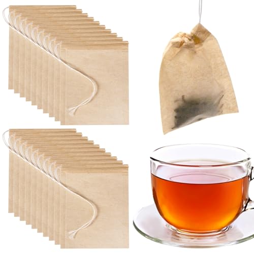 SYEYCW 200 Piezas Bolsas de Filtro para Té, Bolsas de Té Desechables para Té Suelto, 5 x 7 Cmbolsas de Especias con Cordón, Multiuso Bolsas de Filtro de Té Vacías, para Té, Café, Filtros, Especias