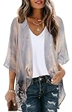 Gosunny Mujer Verano Tops Playa Kimono Boho Bikini Cover Up Oversized Floral Estampado Cárdigan, Gris Golden Floral, XL