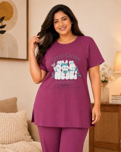 Image of In Love Women's Plus Size Longline T-Shirt with Side Pocket, 3 /4 Sleeve, Crew Neck