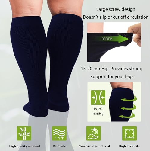 Bamboo Viscose Plus Size Compression Socks Wide Calf 15-20mmHg Knee High Sock for Nurses, Pregnant Women, Travel3