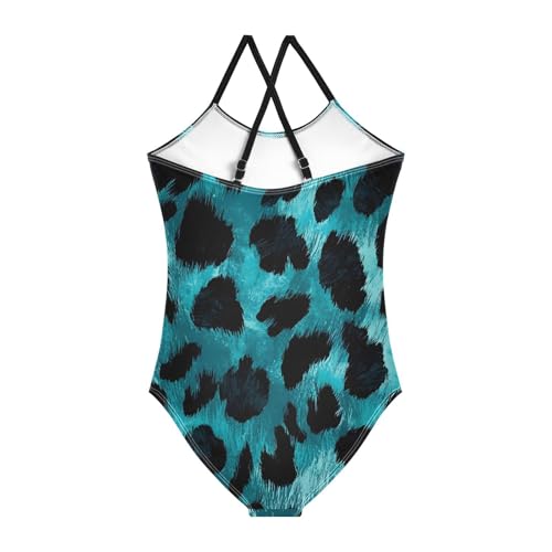 Bolaz Girls Swimsuits One-Piece Bathing Suits Multicolor Kids Sport Summer Beach Swimwear for 3-10 Years Old-Black and Green Leopard Print Pattern2
