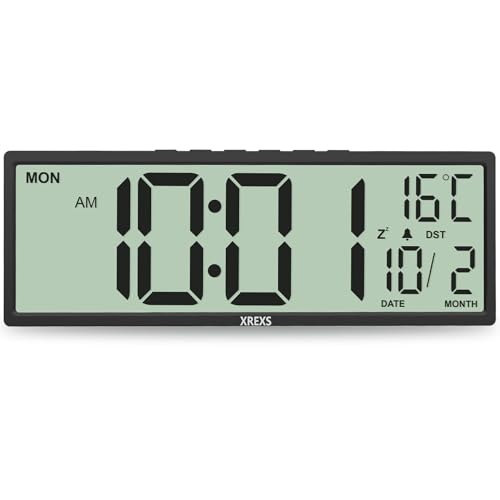 XREXS Reloj de Pared Digital 14.5 Pulgadas 丨 Mostrador Hora/Calendario/Temperatura 丨 Función DST 丨 Funciona con Pilas