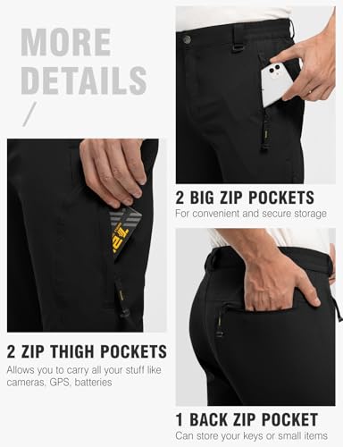TBMPOY Men's Lightweight Hiking Pants with Belt 5 Zip Pockets Waterproof Quick-Dry Travel Fishing Work Outdoor Pants - Image 6