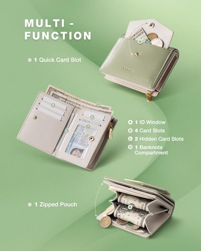 Bifold Multiple Card Wallet for Women Rfid Blocking Leather Credit Card Purse with Zipper Closure Pockets(Green)4