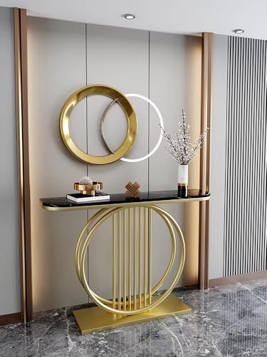 LIVINGLOOM End Table Living Room Modern Slate Console Table Luxury Hallway Narrow Side Table Entrance Coffee Table (Golden Black)