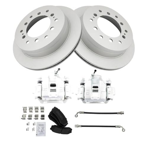 Image of TRQ Rear Brake Pad and Rotor Set Semi Metallic Coated Rotors Calipers Compatible with 2003-2009 Toyota 4Runner 2007-2009 FJ Cruiser