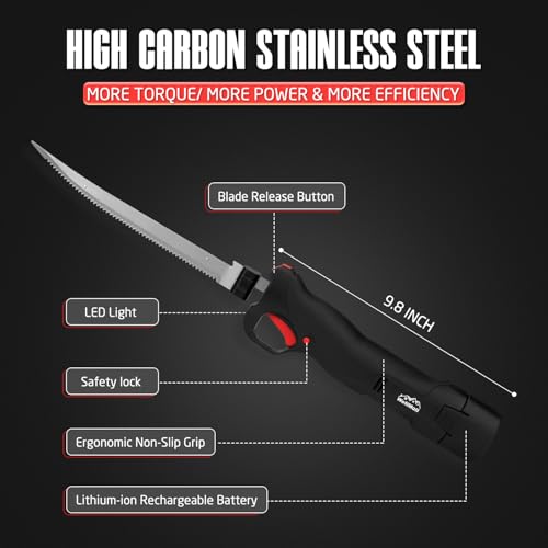 Fillet Knife - Electric Fillet Knife for Fish, Cordless Electric Knifes with Safe Lock, Non-Slip Grip Handle with 1 battery and 7"+9" blade image 10