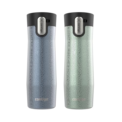 Contigo® AUTOSEAL® West Loop Vacuum-Insulated Stainless Steel Travel Mug with Easy-Clean Lid, 20 oz, 2 pack, Crystal Lakeside; Crystal Agave