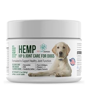 Approx 120 Hemp Chews for Dogs – Dog Hip and Joint Supplement – Pain Relief for Dogs – Senior Old Dog Vitamins and Supplements – Hemp Calming Treats for Dogs