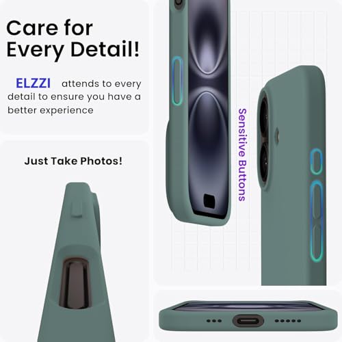 Image of Elzzi Microfiber Logo Cover Compatible for iPhone 16 Plus Case Liquid Silicone Cases Full Body 4 Layer Protective Covers Shockproof Back Cover (Pine)