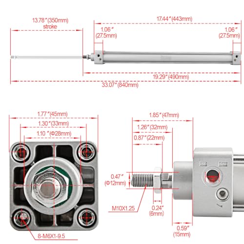Cilindro neumático SC 32-350 Heschen de doble efecto con puerto PT1/8 3