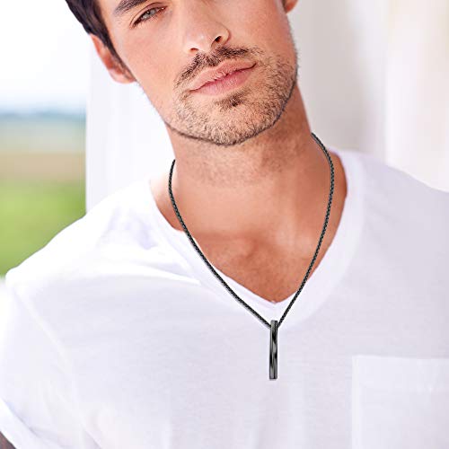 LOLIAS 2pcs Stainless Steel Stick Bar Necklace Set for Men Women Cool Unisex Twisted Cube Bar Vertical Cuboid Stick Pendant Chain Necklace4