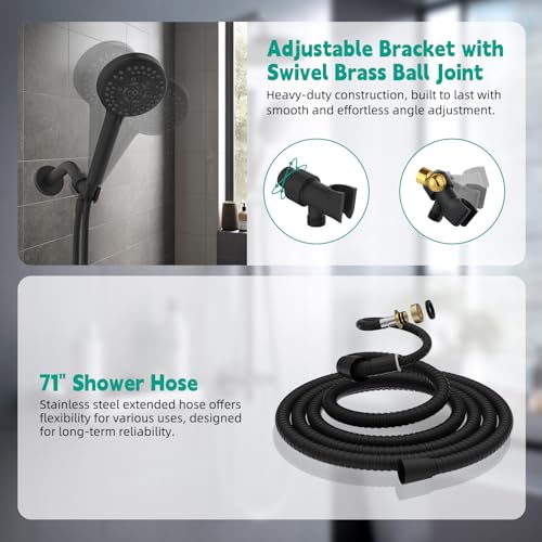 Hibbent High Pressure 10 Spray Filtered Handheld Shower Head, Matte Black - image 8