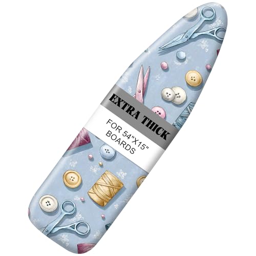 Image of Quick Install Ironing Board Cover 15 inch x 54 inch Ironing Board Cover with Nose Strap Pocket and Elastic Sides Anti-Slip and Heat-Resistant Stylish Home Ironing Board