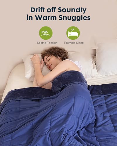 Uttermara Twin Size Weighted Blanket for Adults, Comfortable Flannel 15 Pound Weighted Blanket Soft Brushed Fabric for All Seasons, Calming and Relaxing on Sofa Bed Couch, 48x 72 inches Navy Blue - Image 4