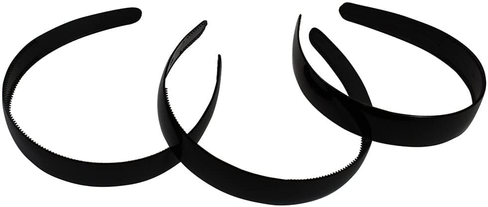 Image of Diversa Solid Plastic Headbands for Girls & Women, Hairband for School, Everyday Use Plain Broad Headband, 1 Inch Headband with Teeth, Pack of 6 (Black PK6)