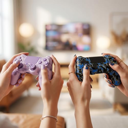 Image of Controller for PS4, Wireless Controller 2 Pack for Sony PlayStation 4 /Slim /Pro, with 6-Axis Motion Sensor /Double Vibration /Touch Pad /Speaker & 3.5mm Audio Jack /800mAh Battery /USB-C Cable, Pink + Blue