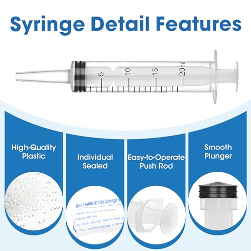 Image of 20mL Plastic Syringe for Liquid - 20 Pack Large Syringes with Adapter | Individually Wrapped for Scientific Labs, Feeding, Oil Filling