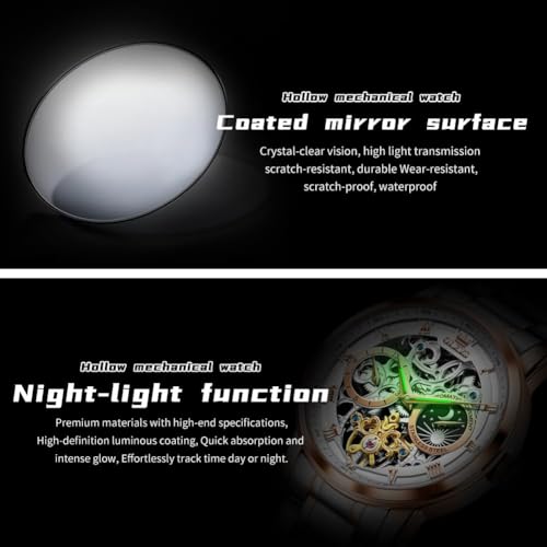 Image of OLEVS Men Automatic Watch Diamond Skeleton Mechanical Luxury Self Winding Moon Phase Calendar Waterproof Wrist Watch for Men