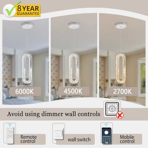 Ykolupty TP0212-1Y 1-Light Silver Chandelier With Dimmable Ceiling Light Crystal Pendant Light For Kitchen Island thumb #2