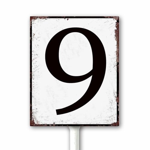 Aluminum Number Sign 9 Metal Numbered Yard Sign With Stake Outdoor for Tennis Court, Parking Lots, Floor, Dock, Court, Aisle, Field, Farm 20x30 CM High Visibility Rust Free (Retro White) — image 1