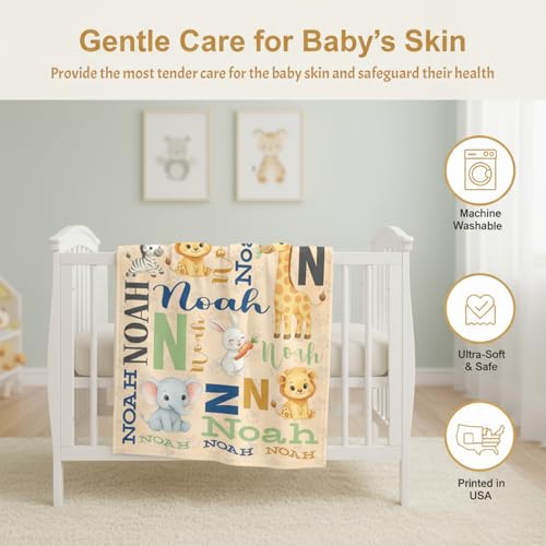 Image of Personalized Baby Blanket for Boys Girls, Ship Next Day, Custom Name Blanket with Name, Printed in USA, Personalized Gifts for Baby Shower Birthday Christmas, Soft Blankets for Newborn Kids Adult
