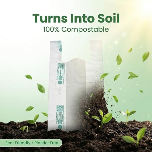 Image of ECOZ Compostable & Biodegradable Carry Bags | Eco-Friendly Plastic-Free Shopping Bag for Grocery, Food, Retail & Vegetables | 20x26 Inch | Approx Pack of 20 | Load 7kg Capacity | for Supermarket