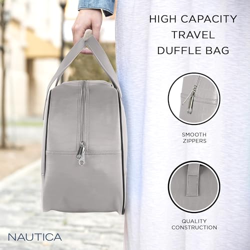Image of Nautica Unisex 25L PU Duffle Bag for Travel | Stylish Leatherette Cabin Luggage with Smooth Zippers | Compact, Comfortable & Spacious for Weekend Trips, Gym & Everyday Use | Grey