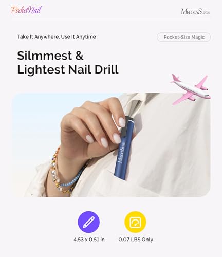 Image of MelodySusie PocketNail Slim Ergonomic Pen-Shaped USB Nail Drill, PC100G 20000RPM Portable Electric File for All Manicure, Pedicure Nail Care, Shaping & Gel Removal at Home for Beginners