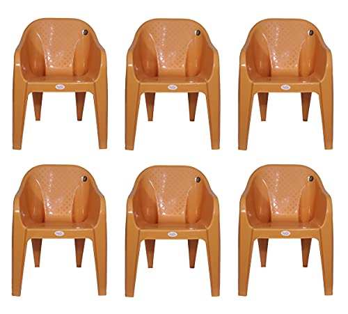 Image of PETALS Plastic Chairs Set of 6 Without Cushion | Arm Chair for Drawing /Living Room | Armchairs for Home /Office /Garden /Indoor & Outdoor | Cap Upto 150 Kgs | Beige, 6 Pcs, Bravo | 3 Years Warranty