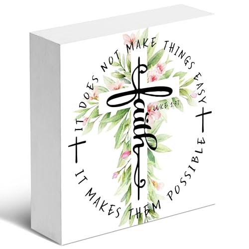 Christian Gifts: 'Faith' Luke 1:37 Wooden Box Sign Decor -