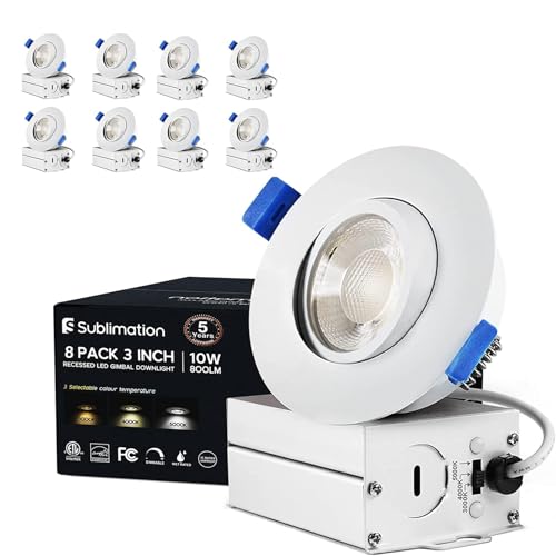 Image of Sublimation 8 Packs 3 Inch led recessed Light,Waterproof recessed Lights for Shower,Ultra-Thin 10w with Junction Box,3 Colors Adjustable,Suitable for Bathroom,Parlor,Bedroom,Kitchen,Balcony