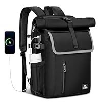 MATEIN Roll Top Backpack 17 Inch, Anti Theft Laptop Backpacks with RFID Pocket, Water Resistant Travel Rucksack with USB Charging Port, Wide Opening School Rucksack for Men and Women, Black
