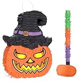 WERNNSAI Halloween Pumpkin Piñata - Wicked Pumpkin Pinata Halloween Jack O Lantern decorations for Kids Trick or Treat Costume Party Pumpkin Games with Bat Blindfold