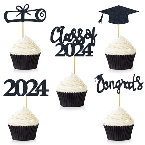 Rasslisa LISA-TQT-QCX001 30 Pcs Graduation Cupcake Toppers 2024 Diploma Grad Cap Cake Toppers Food Picks thumb #2