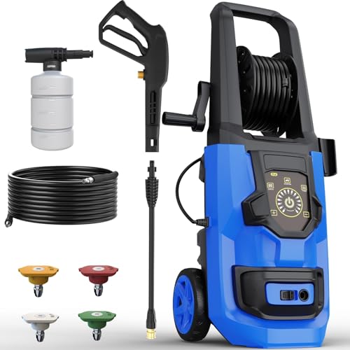 Pressure Washer, 5000PSI 3.2GPM Adjustable Touch Screen with 55FT Total Length Power Washer Electric Powered 4 Nozzles for Driveways Furniture or Cars 2000W