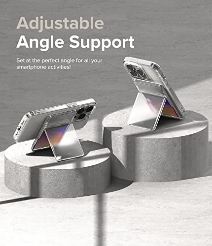 Image of Ringke Magnetic Stand Slot Card Holder, Magnetic Stick-on Minimalist Credit Card ID Wallet Attachment, Phone Grip, Phone Stand for MagSafe Compatible Cases, Polycarbonate Material - Clear Mist