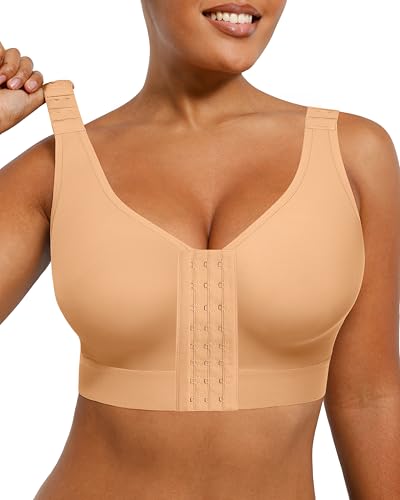 Image of SHAPELLX Post Surgery Bras Front Closure Compression Bra Surgical Wirefree Mastectomy Bra with Adjustable Straps