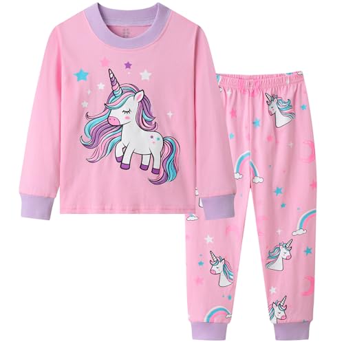 Dinopjs Mädchen Schlafanzug Langärmeliges Pyjama Set Casual Einhorn Muster Sterne Mädche Cartoon Baumwolle Schlafkleidung Hausanzug Urlaubskläder...