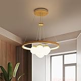Brand: ZBZFGE Round Circle Integrated with Wood Milk Glass Pendant Light Rustic 1 Ring Dimmable Hanging For Dining Table Kitchen Island Living Room Bedroom FA,6-Lights White Light-A